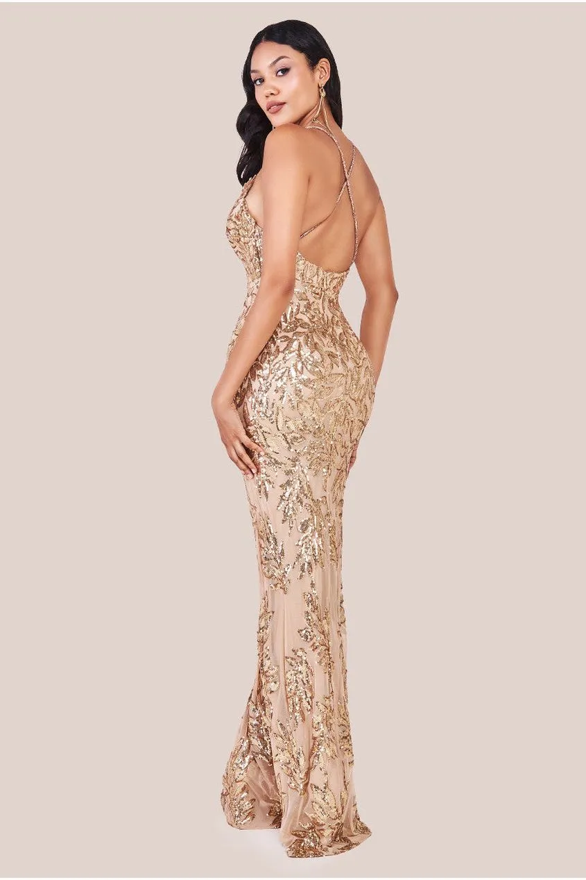Cross Back Diamante Strap Sequin Maxi - Gold by Goddiva sold by Goddiva product image thumbnail 3