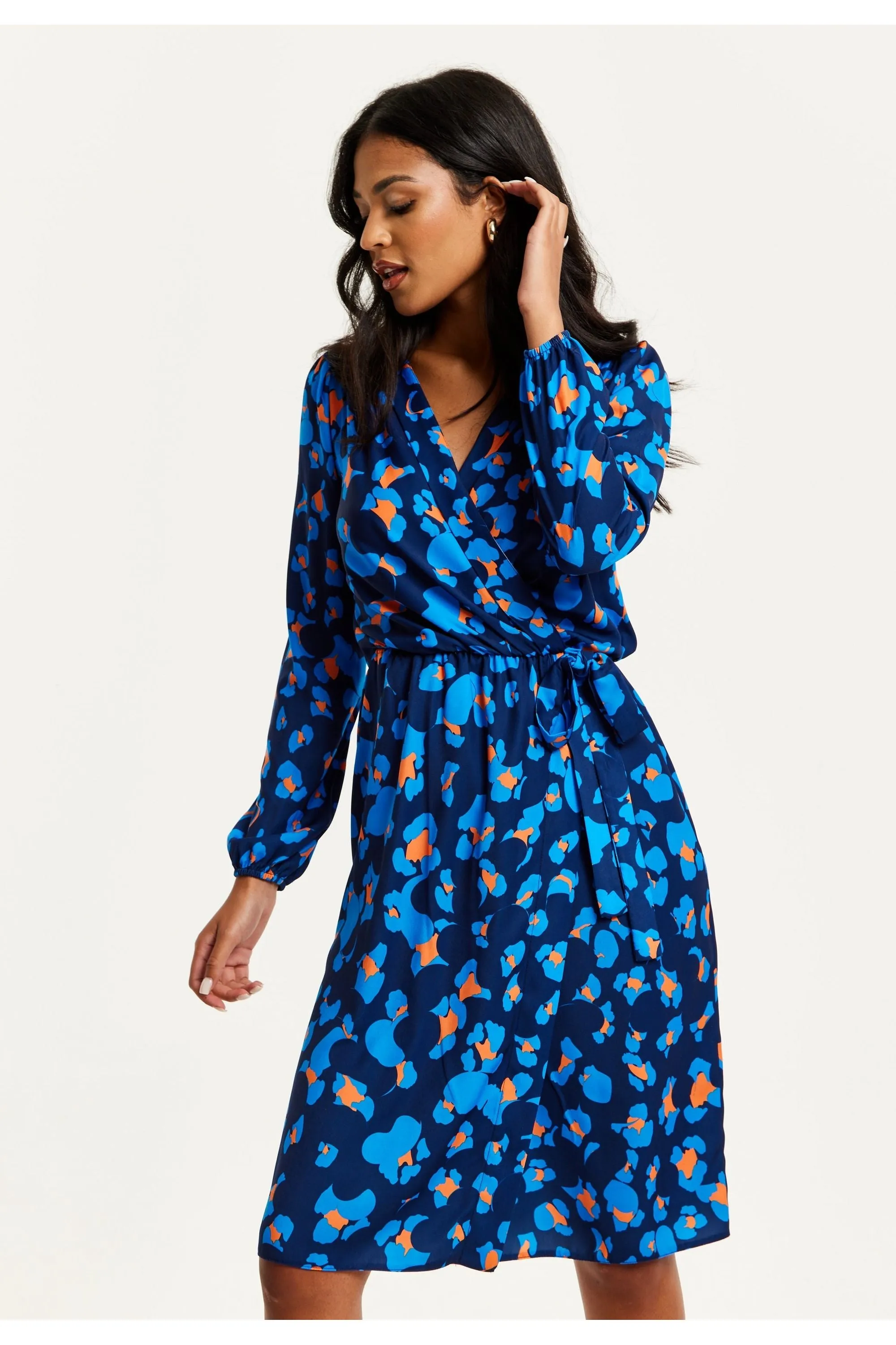 Blue Abstract Print Midi Fake Wrap Dress by Liquorish sold by Goddiva product image thumbnail 3