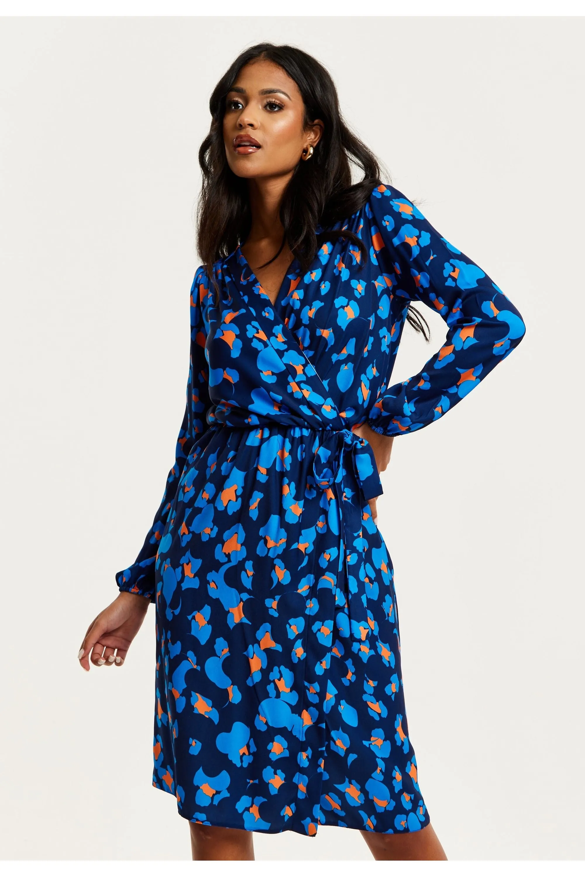 Blue Abstract Print Midi Fake Wrap Dress by Liquorish sold by Goddiva product image thumbnail 5