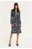 Liquorish Floral And Bird Print Midi Fake Wrap Dress In Black sold by Goddiva