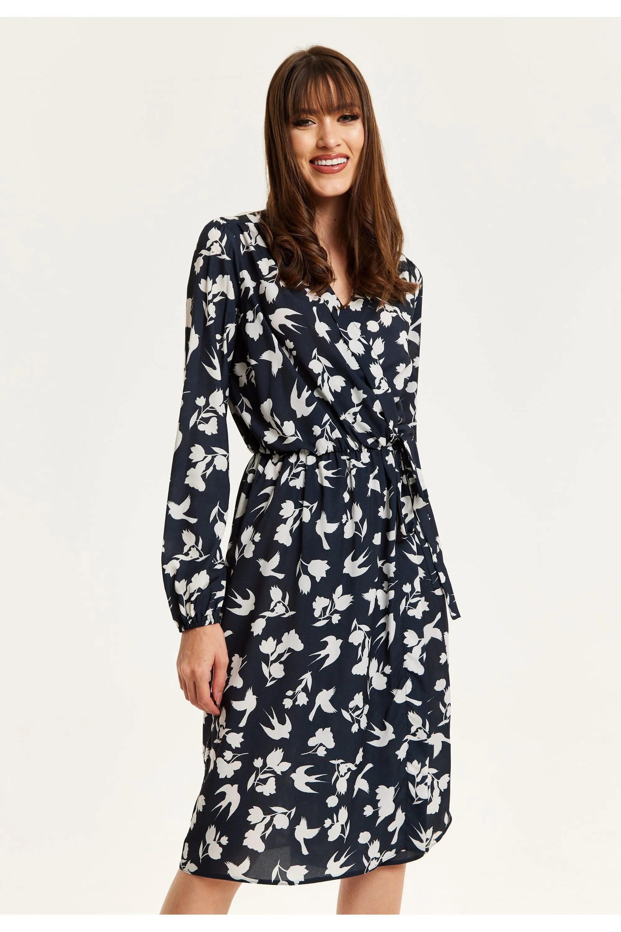 Liquorish Floral And Bird Print Midi Fake Wrap Dress In Black sold by Goddiva product image thumbnail 2