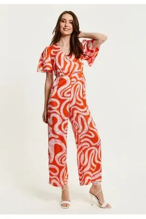 Liquorish Pink And Red Abstract Print Jumpsuit With Short Sleeves sold by Goddiva product image thumbnail 2