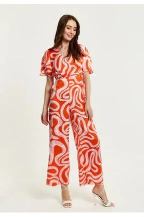 Liquorish Pink And Red Abstract Print Jumpsuit With Short Sleeves sold by Goddiva product image thumbnail 3
