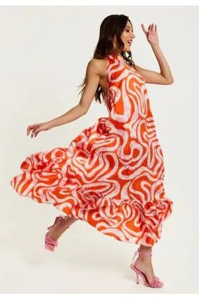 Liquorish Pink And Red Abstract Print Halter Neck Maxi Smock Dress sold by Goddiva product image thumbnail 5