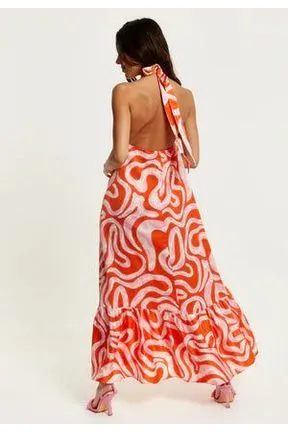 Liquorish Pink And Red Abstract Print Halter Neck Maxi Smock Dress sold by Goddiva product image thumbnail 2