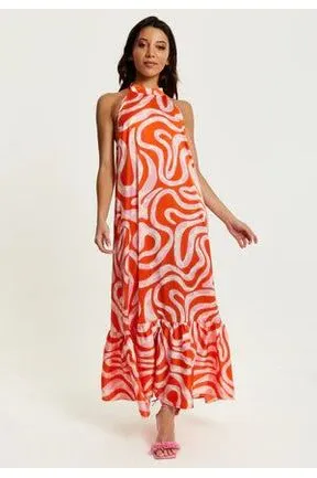 Liquorish Pink And Red Abstract Print Halter Neck Maxi Smock Dress sold by Goddiva product image thumbnail 3