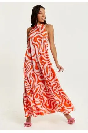 Liquorish Pink And Red Abstract Print Halter Neck Maxi Smock Dress sold by Goddiva product image thumbnail 4