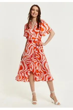 Pink And Red Abstract Print Midi Wrap Dress by Liquorish sold by Goddiva product image thumbnail 3