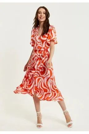 Pink And Red Abstract Print Midi Wrap Dress by Liquorish sold by Goddiva product image thumbnail 4