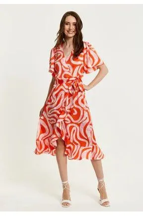 Pink And Red Abstract Print Midi Wrap Dress by Liquorish sold by Goddiva product image thumbnail 5