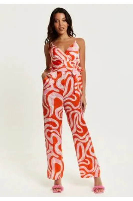 Pink And Red Abstract Print Jumpsuit by Liquorish sold by Goddiva