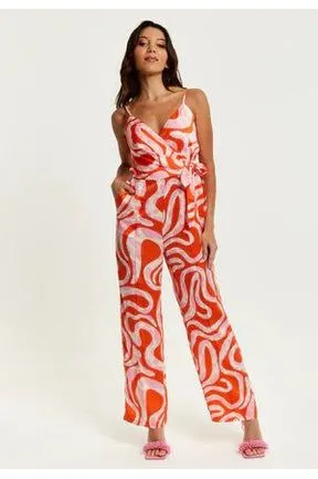 Pink And Red Abstract Print Jumpsuit by Liquorish sold by Goddiva product image thumbnail 2