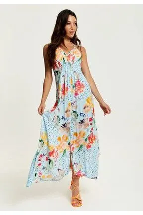 Liquorish Blue Floral Print Midi Asymmetrical Dress With Open Back sold by Goddiva product image thumbnail 5
