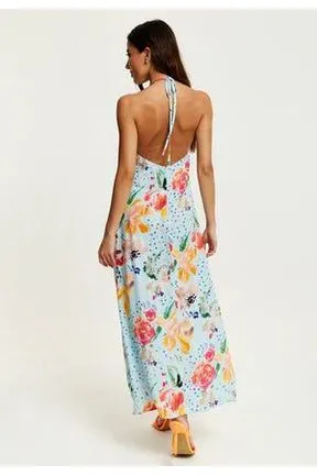 Liquorish Blue Floral Print Midi Asymmetrical Dress With Open Back sold by Goddiva product image thumbnail 2
