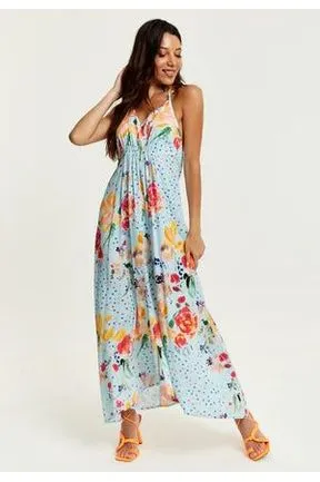 Liquorish Blue Floral Print Midi Asymmetrical Dress With Open Back sold by Goddiva product image thumbnail 3