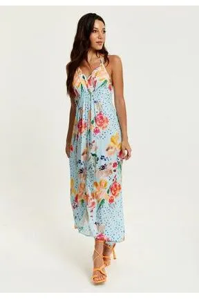 Liquorish Blue Floral Print Midi Asymmetrical Dress With Open Back sold by Goddiva product image thumbnail 4