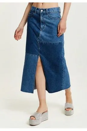 Liquorish Blue Denim Midi Skirt sold by Goddiva product image thumbnail 4