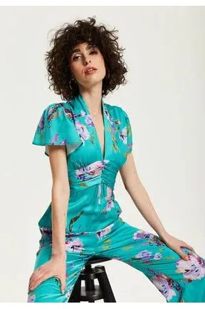 Liquorish Green Floral Jumpsuit With Short Sleeves sold by Goddiva product image thumbnail 3