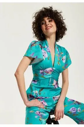 Liquorish Green Floral Jumpsuit With Short Sleeves sold by Goddiva product image thumbnail 4