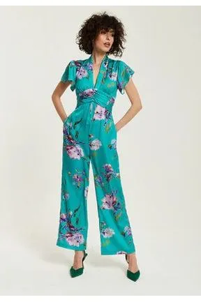 Liquorish Green Floral Jumpsuit With Short Sleeves sold by Goddiva