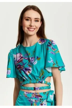 Liquorish Green Floral Print Crop Top With Tie Details sold by Goddiva product image thumbnail 3