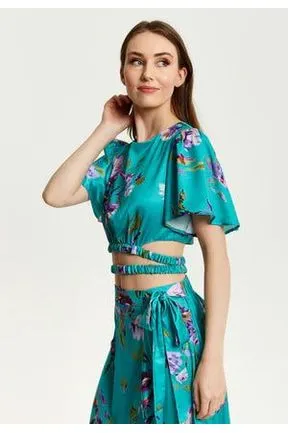 Liquorish Green Floral Print Crop Top With Tie Details sold by Goddiva product image thumbnail 4