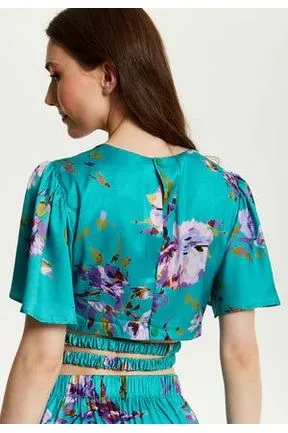 Liquorish Green Floral Print Crop Top With Tie Details sold by Goddiva product image thumbnail 5