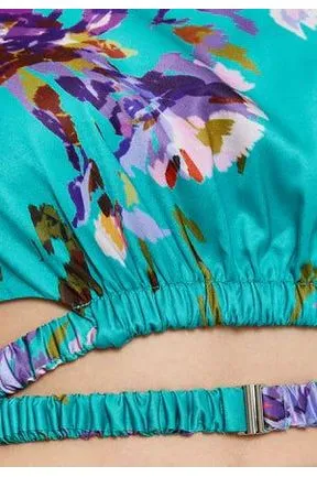 Liquorish Green Floral Print Crop Top With Tie Details sold by Goddiva product image thumbnail 2