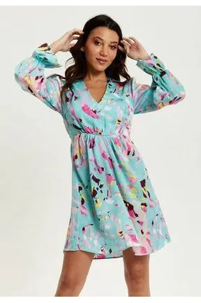 Blue Abstract Print Mini Dress With Open Back And Long Sleeves by Liquorish sold by Goddiva product image thumbnail 4