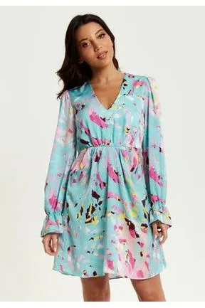 Blue Abstract Print Mini Dress With Open Back And Long Sleeves by Liquorish sold by Goddiva product image thumbnail 5