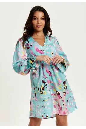 Blue Abstract Print Mini Dress With Open Back And Long Sleeves by Liquorish sold by Goddiva product image thumbnail 2