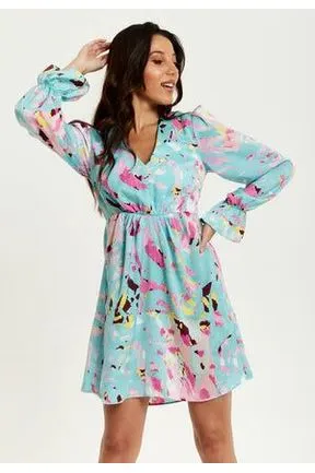 Blue Abstract Print Mini Dress With Open Back And Long Sleeves by Liquorish sold by Goddiva product image thumbnail 3