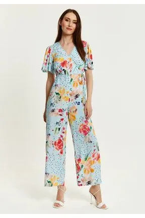 Liquorish Blue Floral Print Jumpsuit With Wide Legs sold by Goddiva product image thumbnail 4