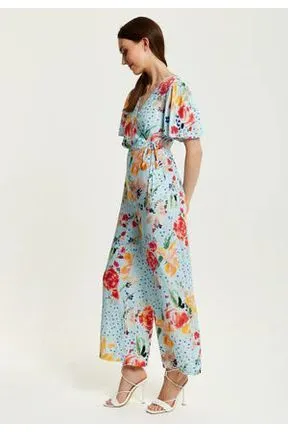 Liquorish Blue Floral Print Jumpsuit With Wide Legs sold by Goddiva product image thumbnail 5