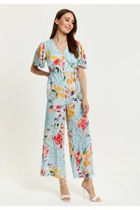 Liquorish Blue Floral Print Jumpsuit With Wide Legs sold by Goddiva product image thumbnail 2