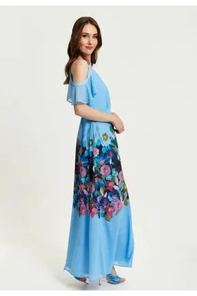 Liquorish Floral Print Maxi Wrap Dress With Frill Details In Blue sold by Goddiva product image thumbnail 5
