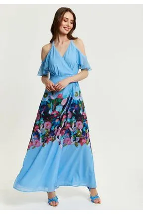 Liquorish Floral Print Maxi Wrap Dress With Frill Details In Blue sold by Goddiva product image thumbnail 2