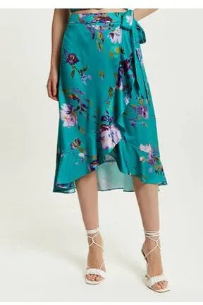 Liquorish Green Floral Print Midi Wrap Skirt sold by Goddiva product image thumbnail 4