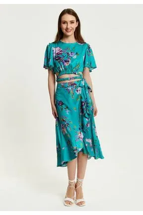 Liquorish Green Floral Print Midi Wrap Skirt sold by Goddiva
