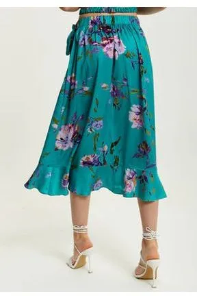 Liquorish Green Floral Print Midi Wrap Skirt sold by Goddiva product image thumbnail 5