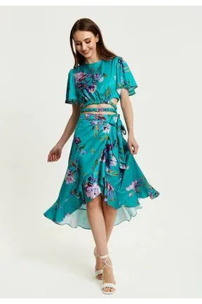 Liquorish Green Floral Print Midi Wrap Skirt sold by Goddiva product image thumbnail 2
