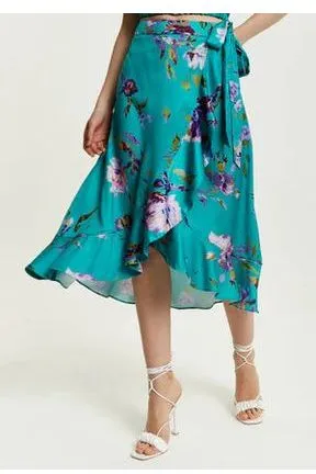Liquorish Green Floral Print Midi Wrap Skirt sold by Goddiva product image thumbnail 3