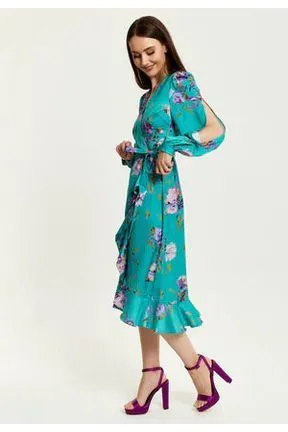 Liquorish Green Floral Print Midi Wrap Dress sold by Goddiva product image thumbnail 5