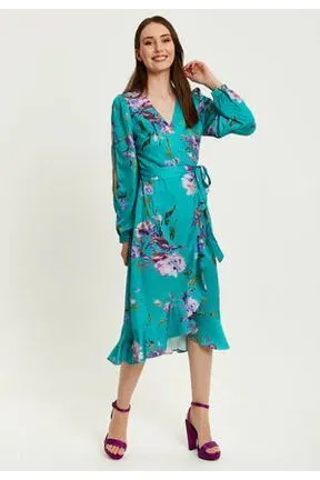 Liquorish Green Floral Print Midi Wrap Dress sold by Goddiva product image thumbnail 2