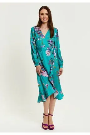 Liquorish Green Floral Print Midi Wrap Dress sold by Goddiva product image thumbnail 3