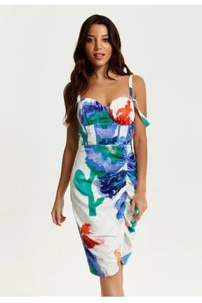 Liquorish Floral Print Ruched White Based Mini Dress sold by Goddiva product image thumbnail 2