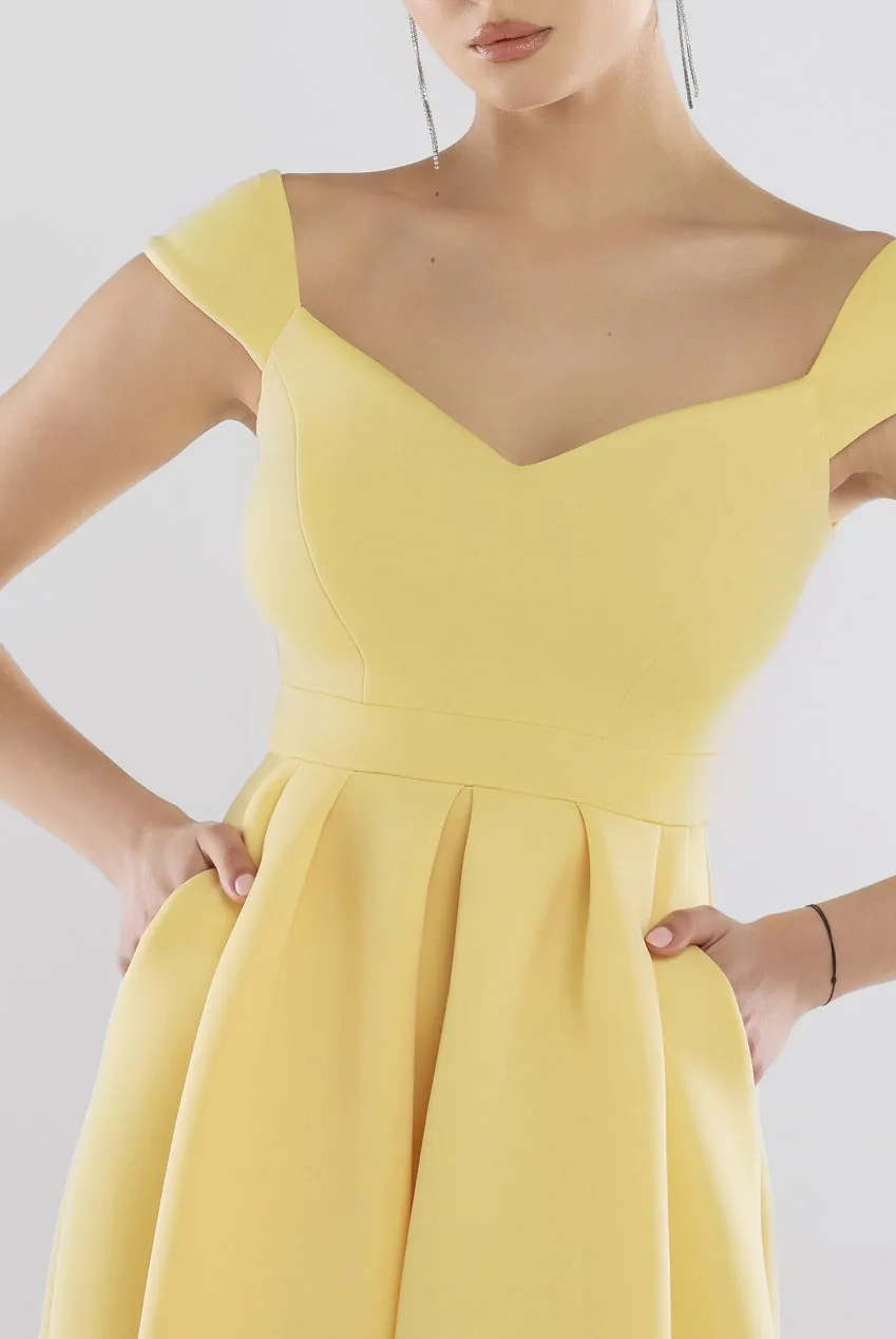 Scuba Foam Skater Midi Dress - Lemon by Goddiva sold by Goddiva product image thumbnail 3