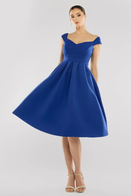 Scuba Foam Skater Midi Dress - Royal Blue by Goddiva sold by Goddiva