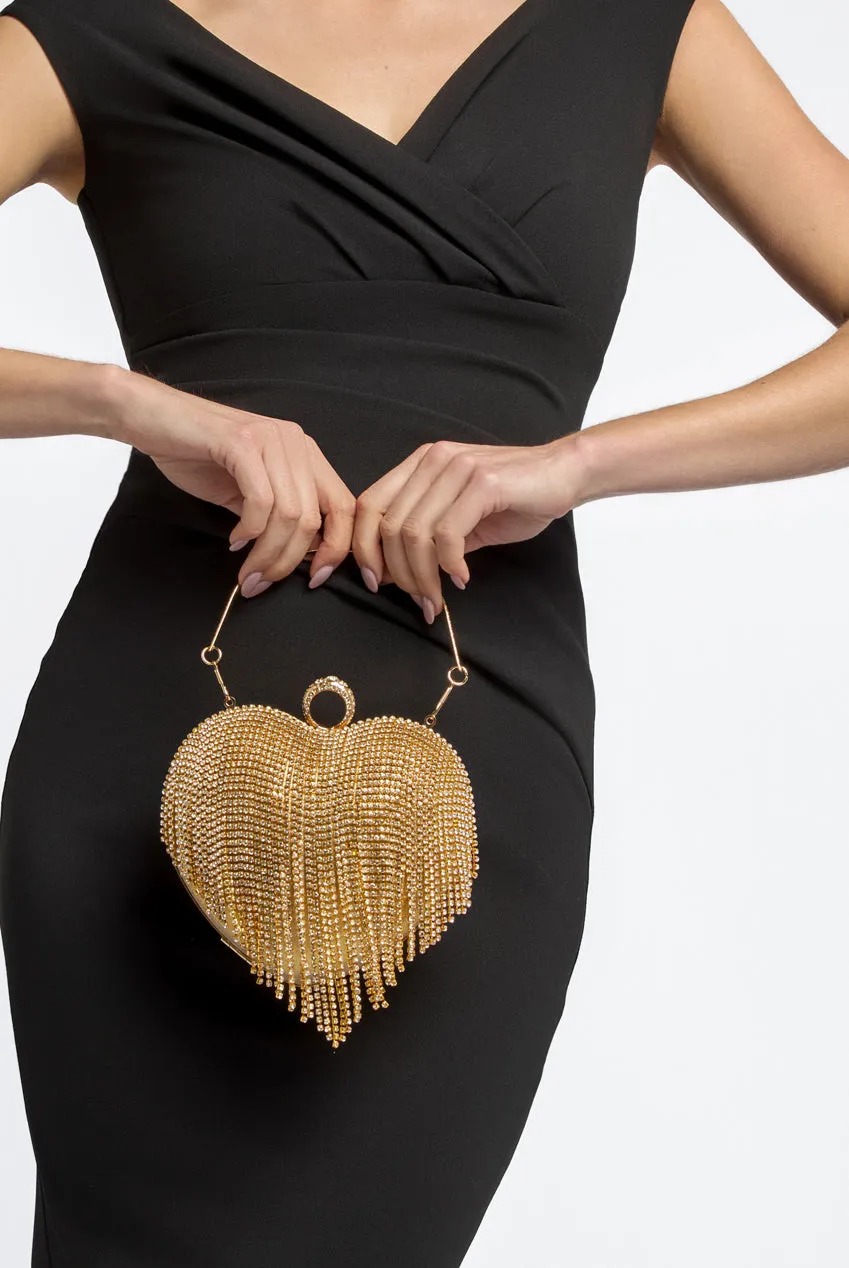 Gold Heart Diamante Evening Bag by Aftershock London sold by Goddiva