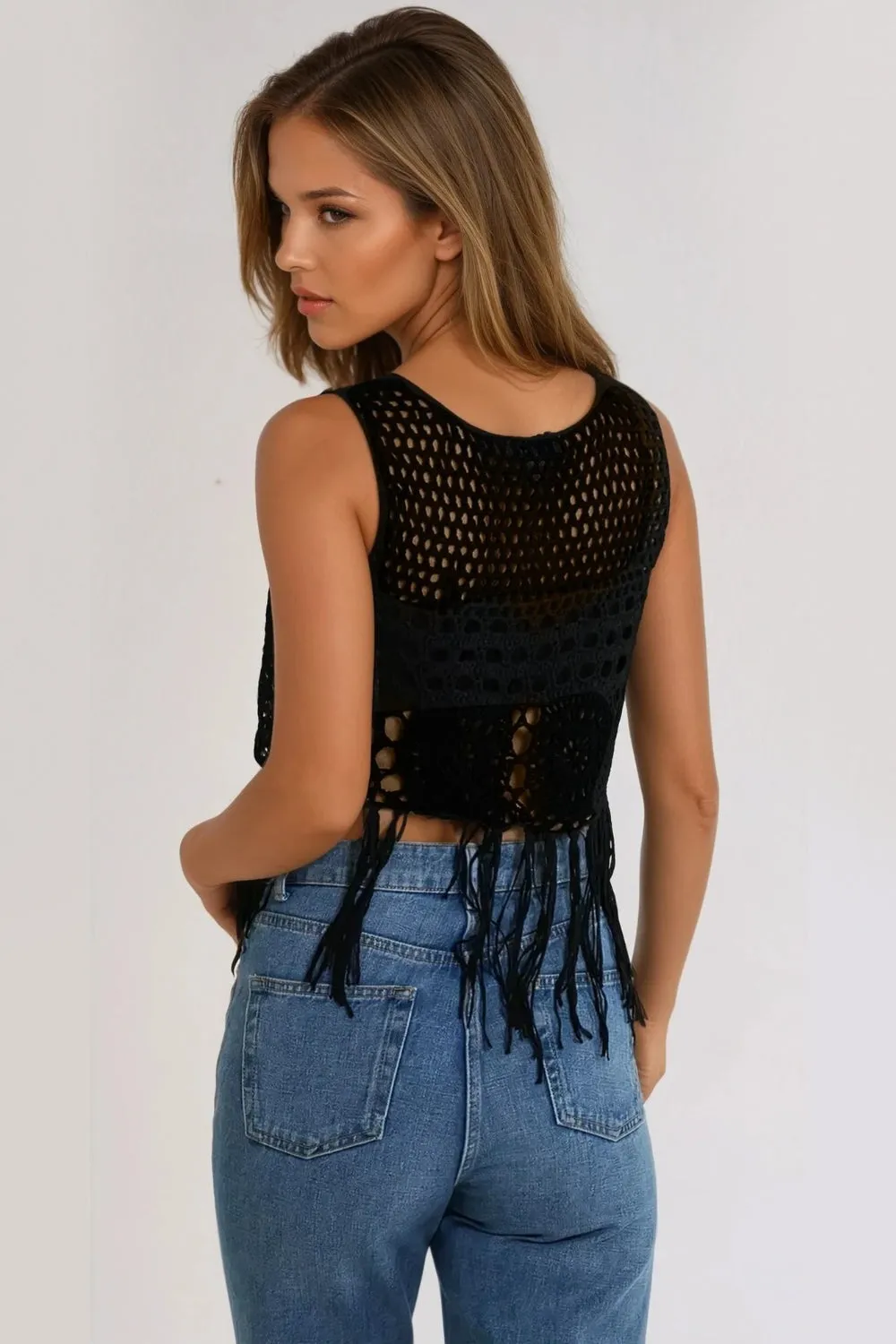 Black Tassel Hem Crochet Top by Aftershock London sold by Goddiva product image thumbnail 3